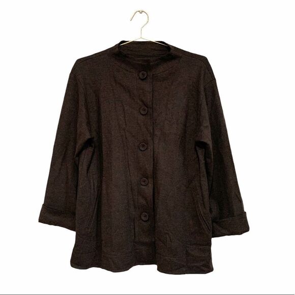 Eileen Fisher Faux Collar Brown Wool Jacket - Picture 1 of 6